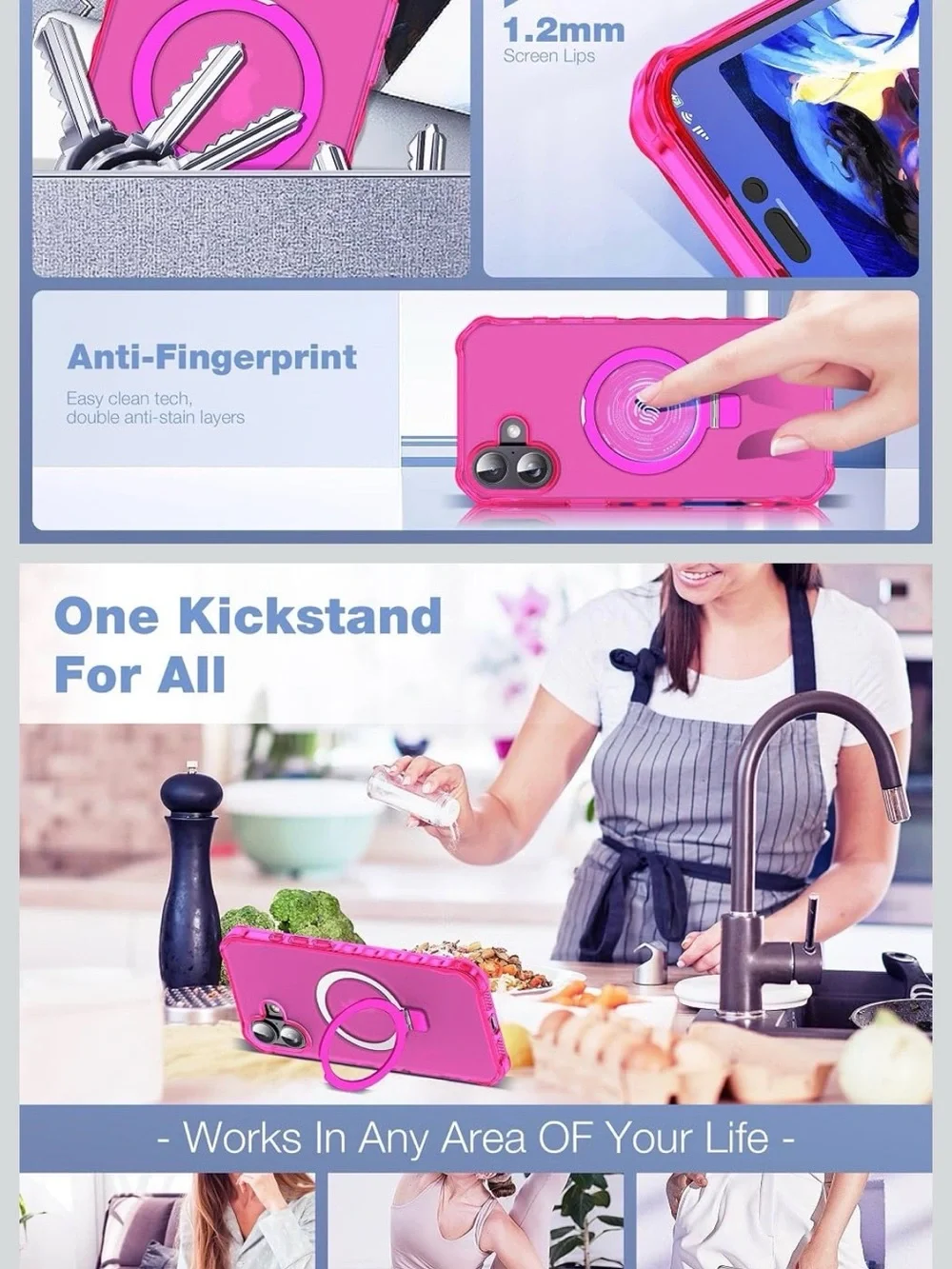 Pink iPhone 16 Case with Ring Holder